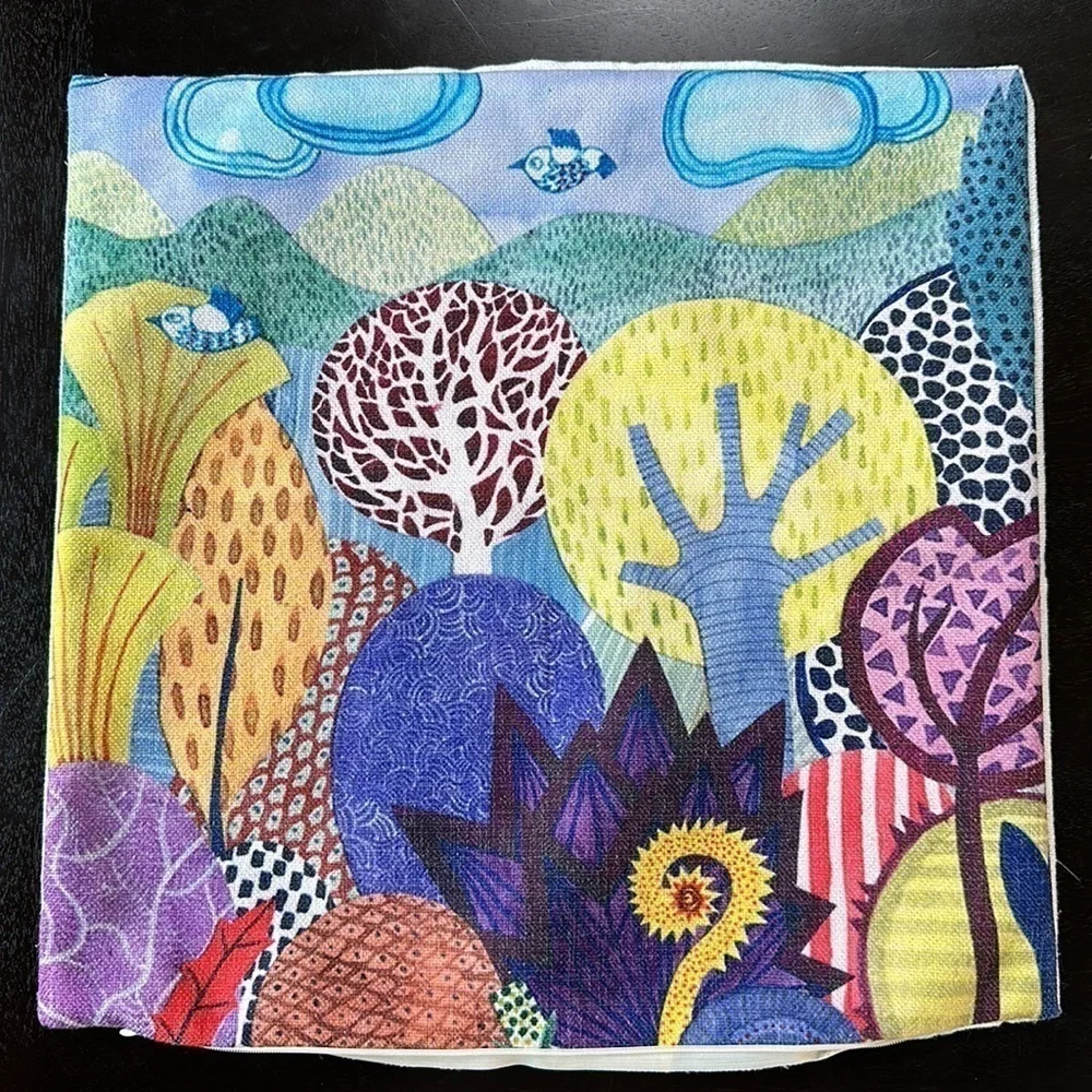 Art Deco Bird And Forest Pillow Cover